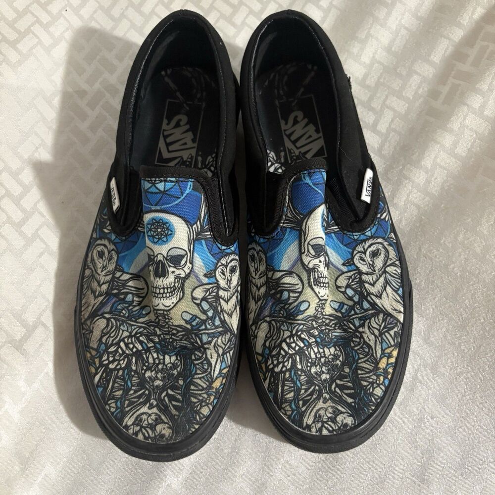 Vans x Schoph Classic Slip On Skull Owl Skeleton Shoes Artist Skate M 6.5 W 8